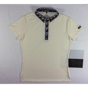 Bad Birdie Women's Golf Polo Short Sleeve Cream w/Patterned Collar Size M